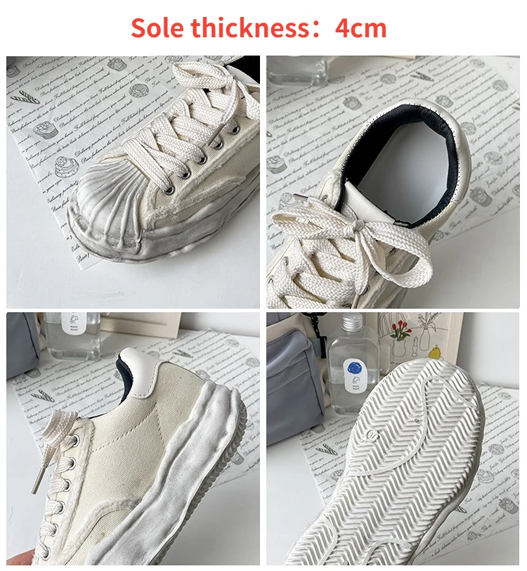 Platform Sneaker Women\'s Canvas Sneakers Dirty Shoes Student Thick Dissolving Heels White Shoes Lace Up Sports Shoes for Women