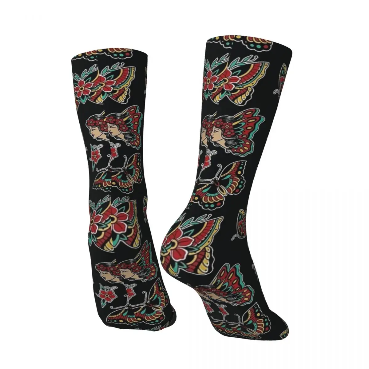 Calcetines con tatuaje de mariposa tradicional americano, medias Vintage de moda, calcetines antibacterianos de otoño para adultos y hombres, calcetines medianos para ciclismo