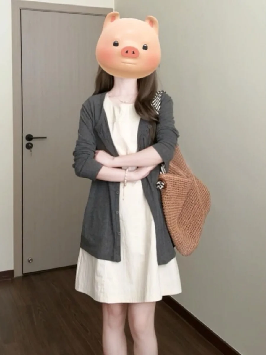 

Комплект из двух предметов: корейский вязаный кардиган больших размеров и жилет для женщин, осенняя одежда с длинными рукавами, скрывающая недостатки фигуры