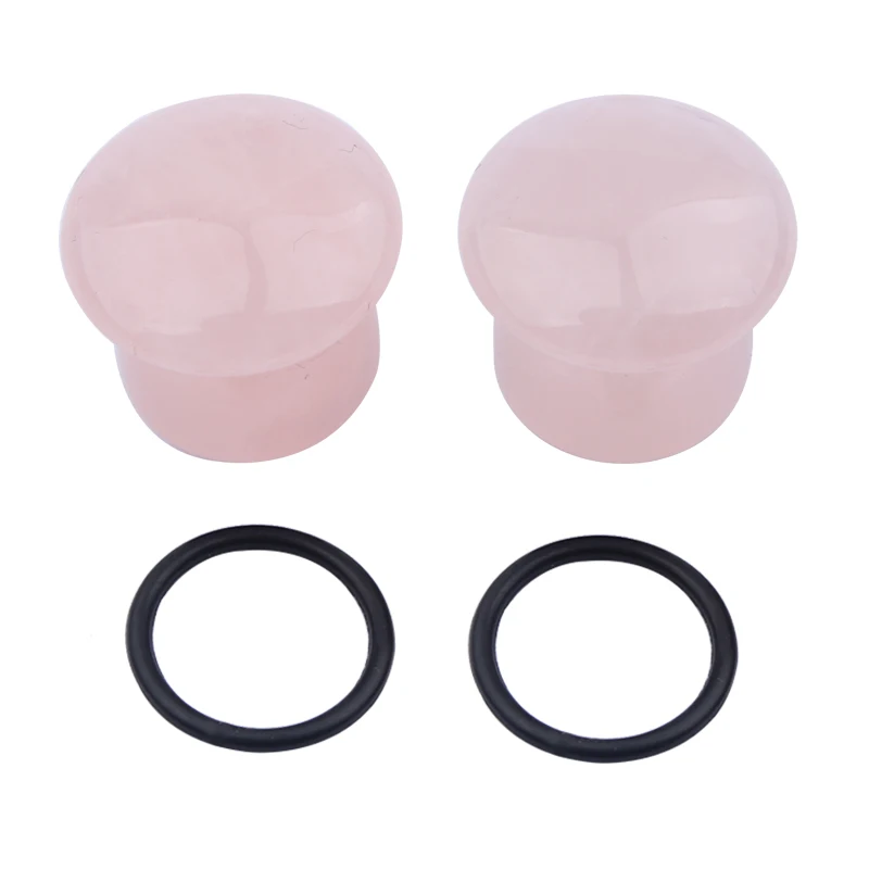 2pcs Rose Quartz Stone Natural Ear Plugs and Tunnels Single Flared Stone Earring Piercings Ear Gauges Expander Body Jewelry Gift