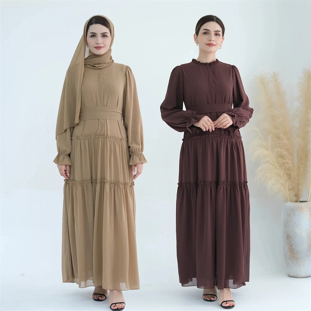 

Ramadan Eid Chiffon Muslim Modest Khimar Abaya Set Dubai Turkey Islam Dress Abayas For Women Kebaya Kaftan Robe Femme Musulmane