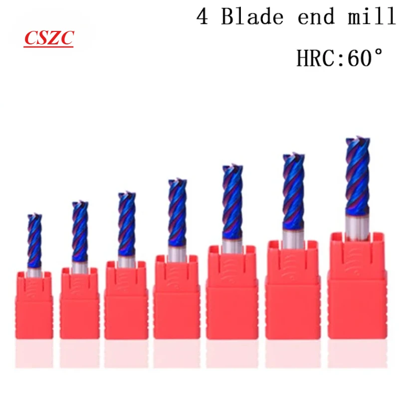 NEW HRC60° 4 Flute end mill 1.5mm 1~20mm 6mm8mm 12mm collet lathe tool holder CNC carbide metal router bit milling cutter metall