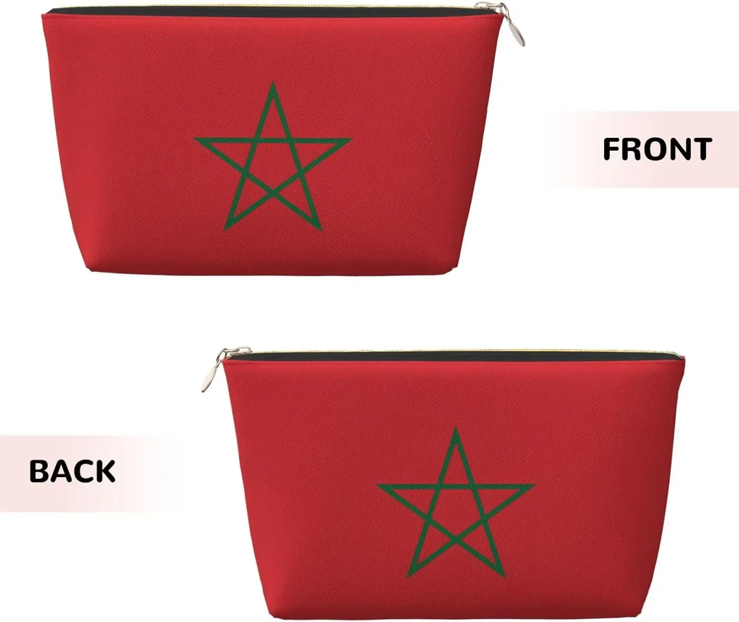 Flag of Morocco Leather Travel Toiletry Bag - Reusable Cosmetic Makeup Accessories Organizer – Zipper Pouch for Daily Storage