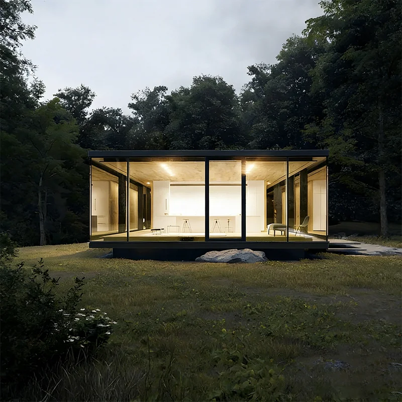 All Season Weatherproof Modular Tiny Prefab House Aluminum Glass Frame For Private Forest Backyard Modern Living