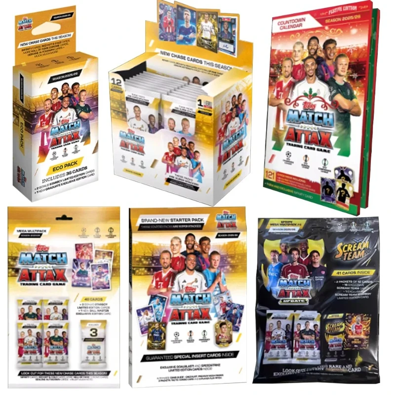 2025-26 Topps Match Attax UEFA Champions League Tarjetas Coleccionables de Fútbol Messi Haaland Ronaldo Paquete Mega Box de Tarjetas de Fútbol