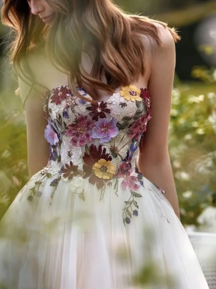 

A3322 Simple Cheap Prom Dresses Women Sweetheart Flower Applique A Line Floor Length Formal Evening Wedding Party GownCustomized