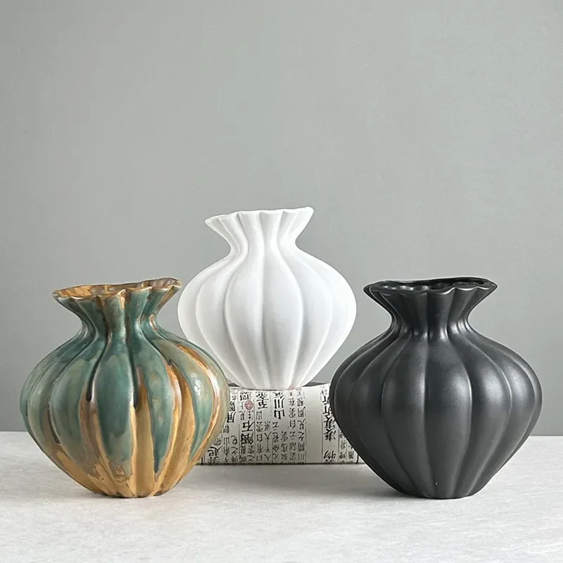 for Jingdezhen Ceramic Vase Retro Wabi Sabi Feng Shui Black White Pottery Pot for Dry Flower Arrangement Living Room