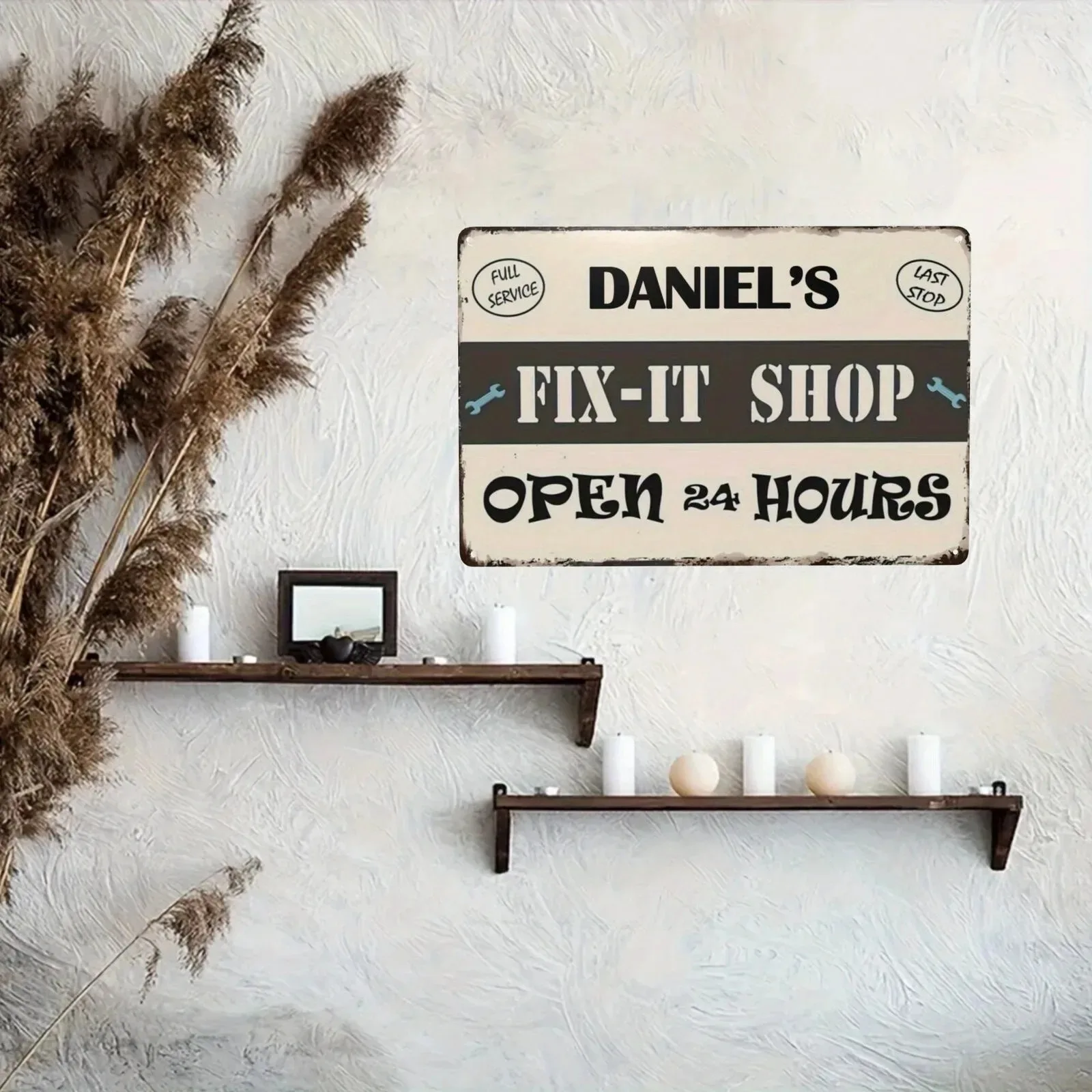 CIFbuy 1pc 2D Flat Custom Wrench Garage Repair Shop Sign 8X12In 20X30Cm Personalized Man Cave Workshop Wall Ornament Gift