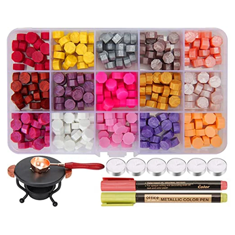 310 Pieces Of Wax Bead Set,With Sealing Wax Heater,Wax Melting Spoon, 6 Pieces Of Tea Candles,Wax Sealing Set For Gifts