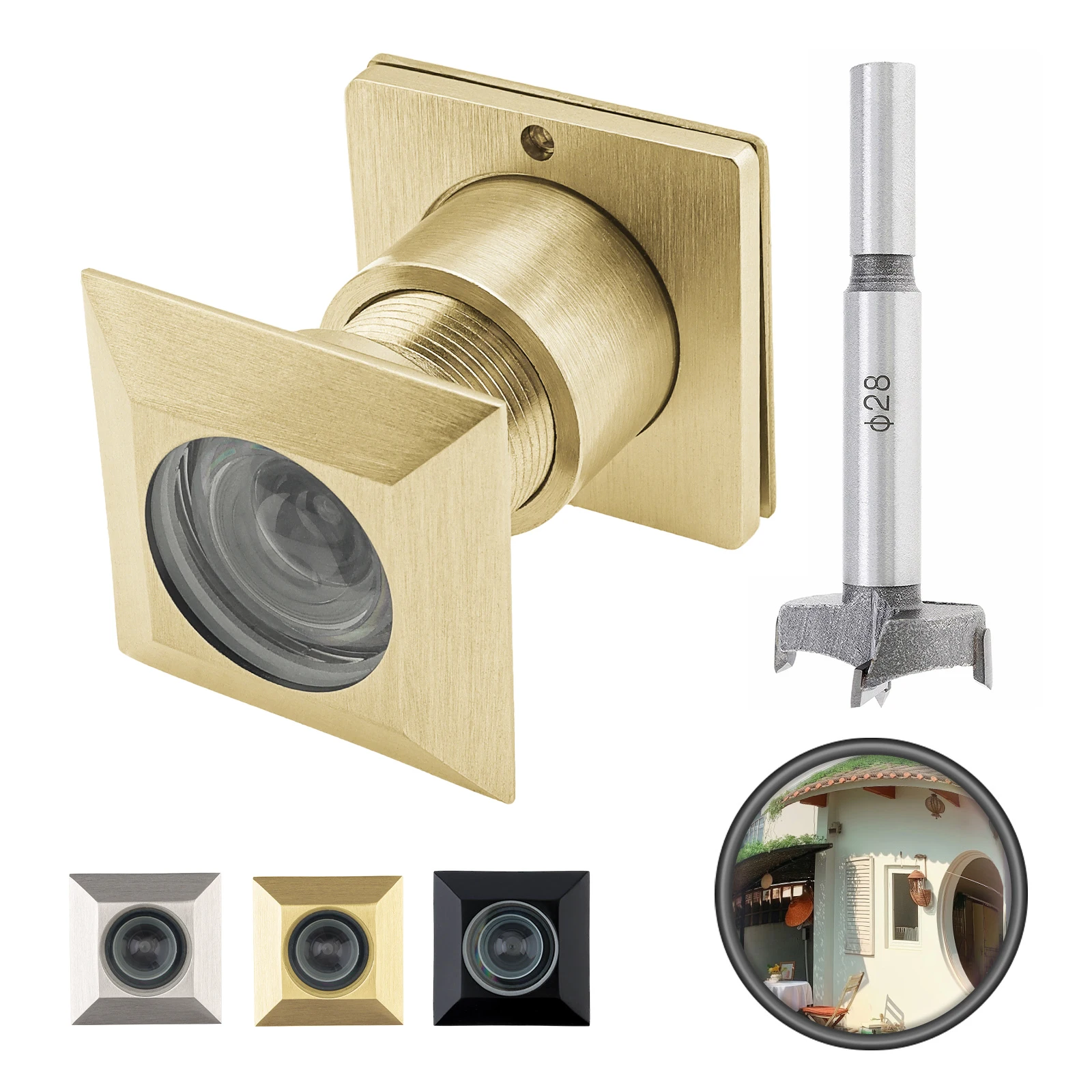 Solid Brass 28mm HD 220 Degree Door Viewer Peepholes for 1.65-2.13 inch Door with Privacy Cover, 28 mm Drill Bit