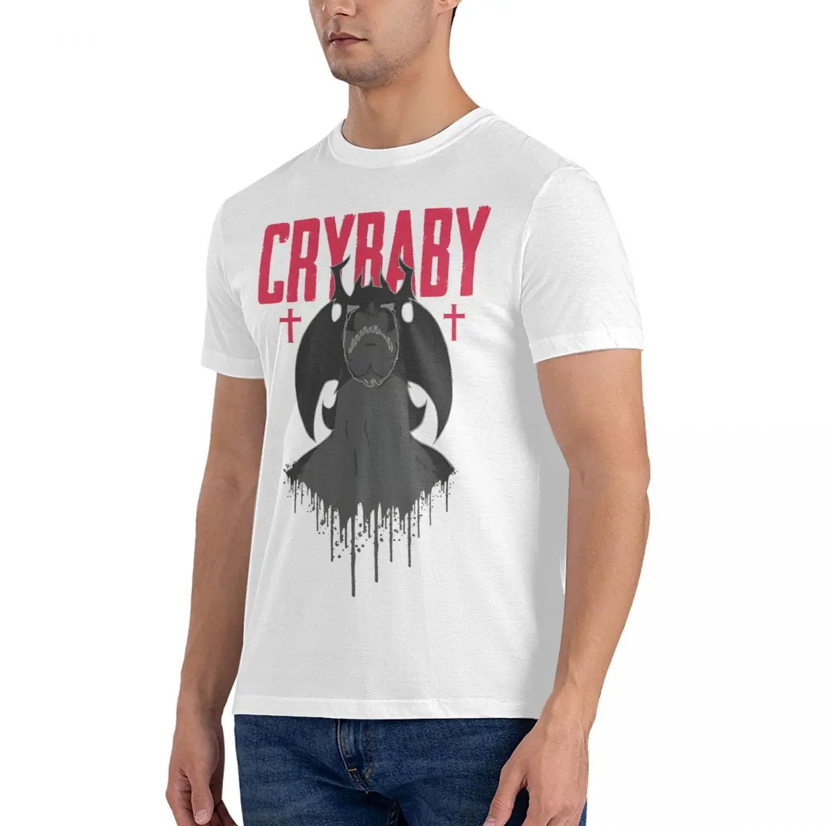 TIKI Crybaby T-Shirts for Men Devilman Casual 100% Cotton Tee Shirt Round Collar Short Sleeve T Shirts Clothing official-website