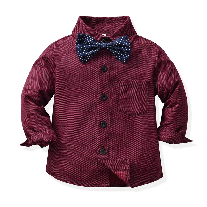 top and top Christmas Children Boys Gentleman Clothing Sets Long Sleeve Shirts Tops with Bowtie+Suspenders Pants Formal Outfits