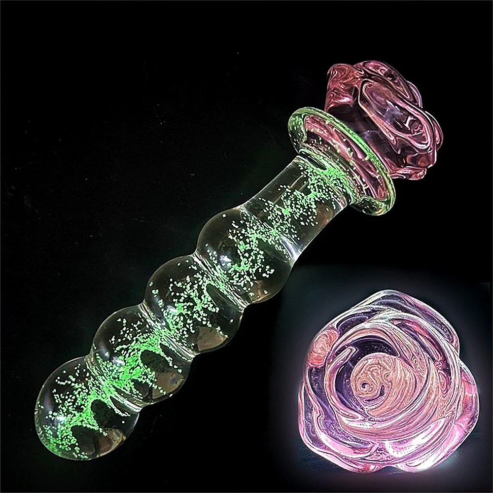 Luminous Glass Dildo Rose Anal Plug Glow in The Dark Butt Plug Anal Beads Penetration Anal Couples Play Adult Sex Toy Joinjjtoy