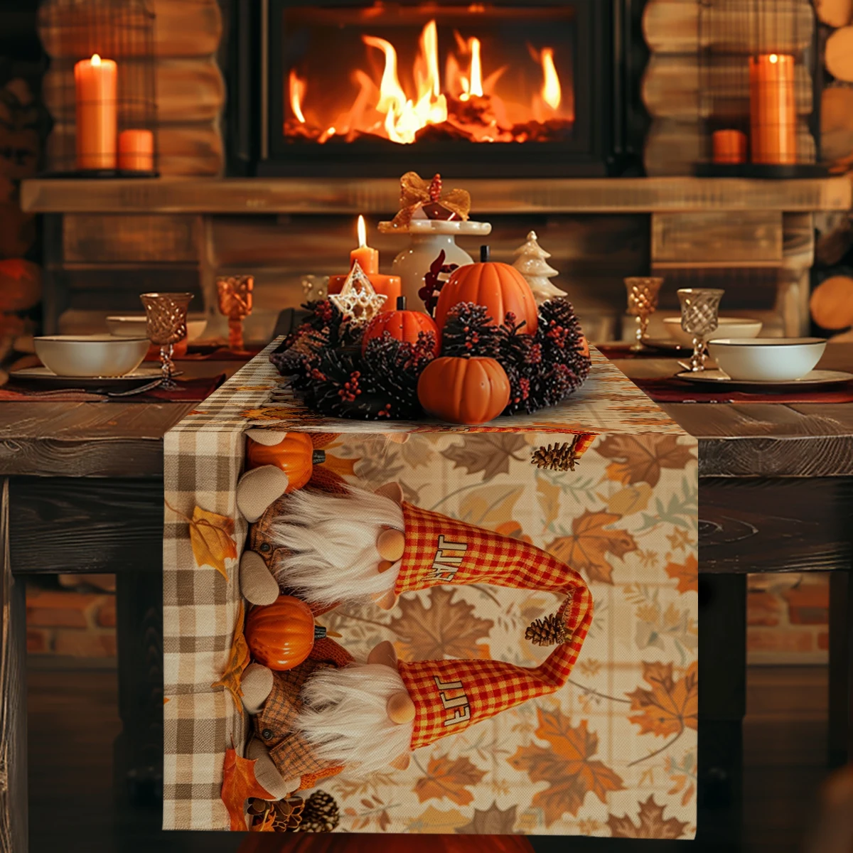 Checkered Autumn Table Runners Kitchen Table Decor Farmhouse Washable Dining Table Runner Holiday Party Wedding Decorations