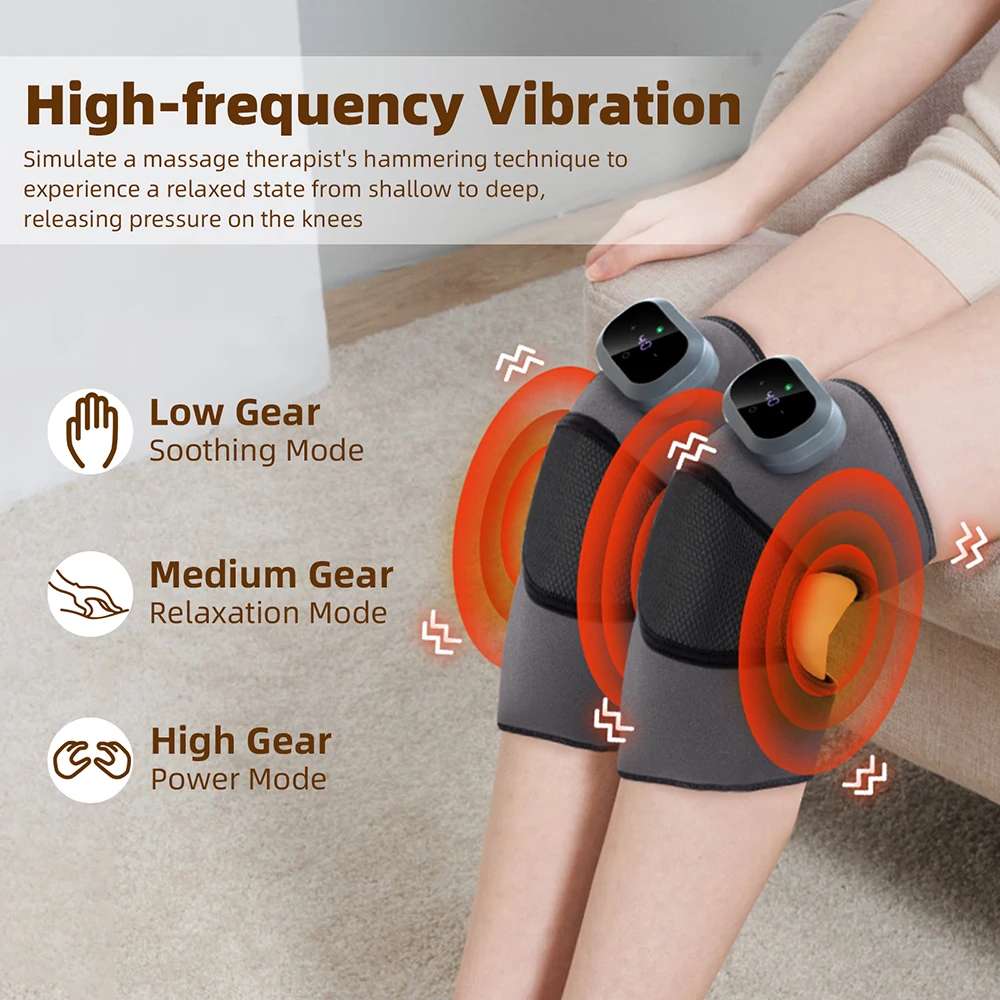 Foreverlily Heated Knee Massager Eletric Vibration Leg Joint Shoulder Elbow Support Warming Massage Device with Adjustable Strap