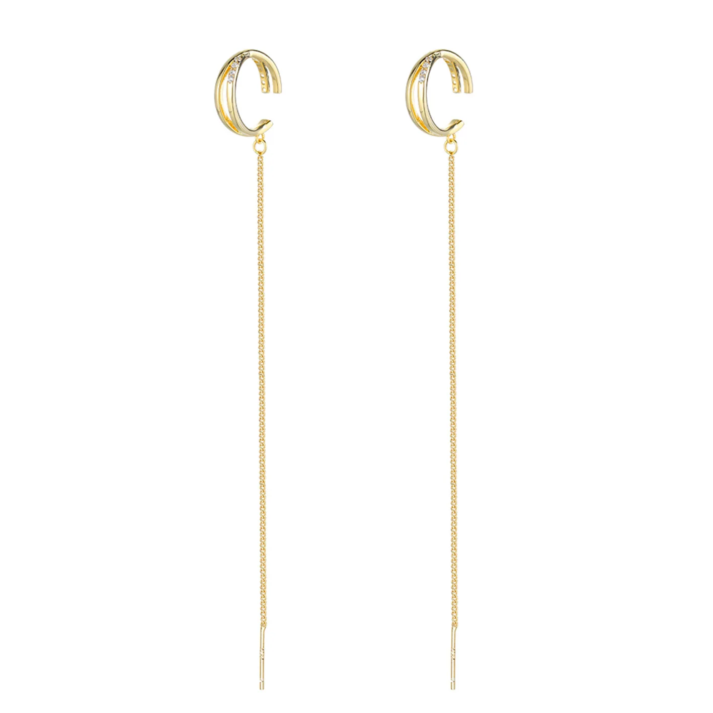 Simple Earrings Dangling Chain Tassel Long Chain 925 Sterling Silver A Pair