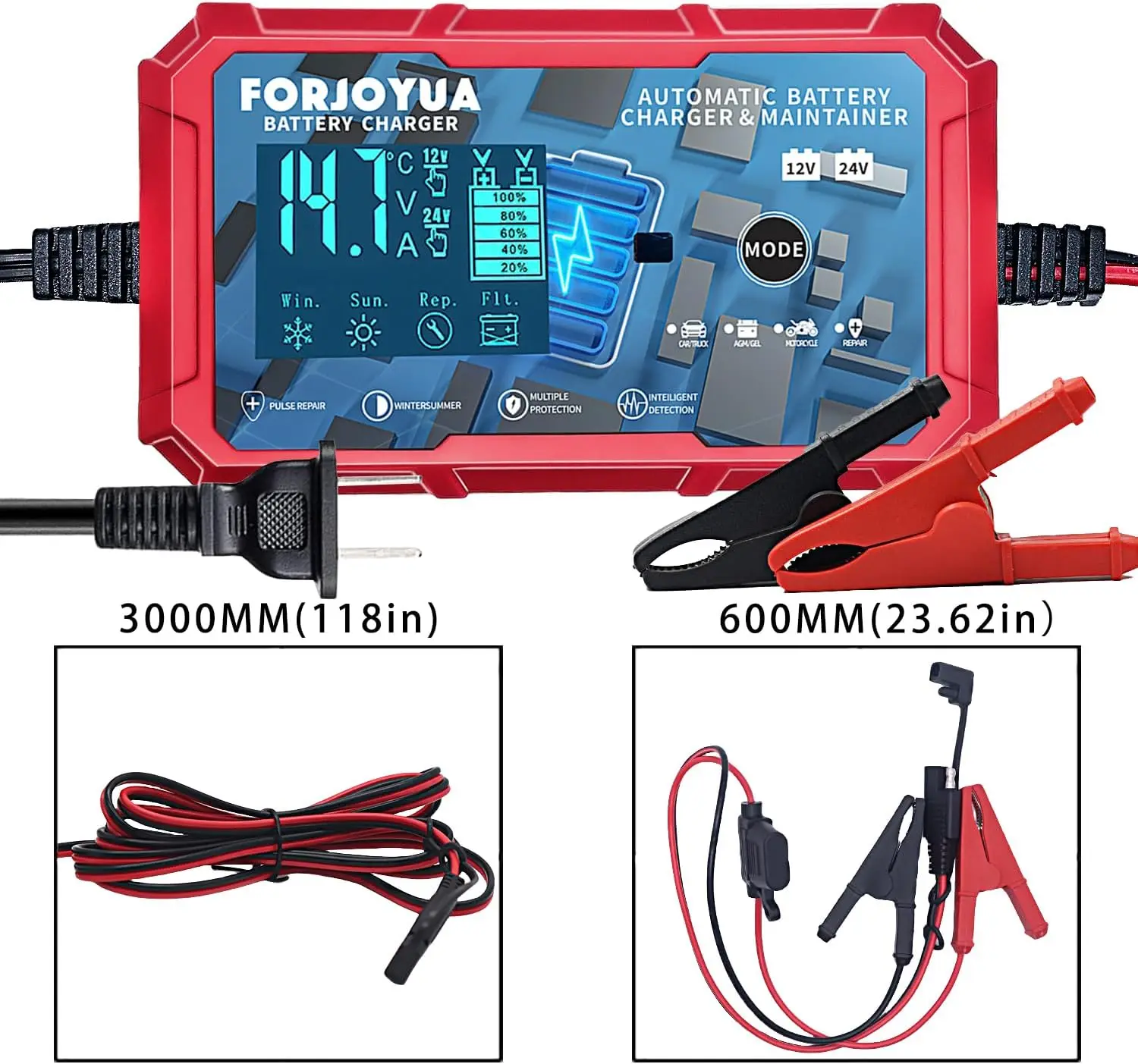 3A Car Battery Charger 12V 24V Smart Battery Charger for Car and Motorcycle Lead-Acid Battery Charger Environmental Protection