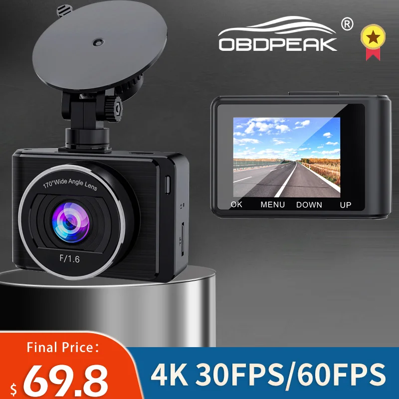 

OBDPEAK M3 4K 30fps Car Dash Cam 2K 60 FPS Super Night Vision UHD 3840* 2160P Car DVR with WIFI APP Parking Mode G-sensor GPS