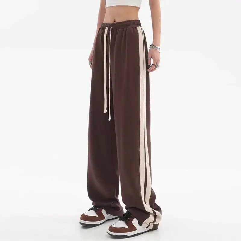 

Striped Joggers Sweatpants Bf Hip Hop Women High Waist Wide Leg Sports Pants Streetwear Drawstring Baggy Straight Trousers