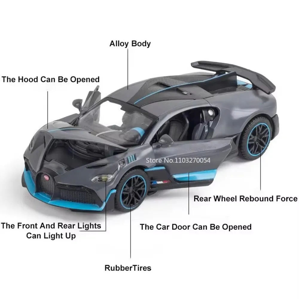 1:32 La Voiture Noire DIVO Toys Sportscar Diecast Alloy Model with Sound Light Pull Back Doors Opened Vehicle Collecting Hobbies