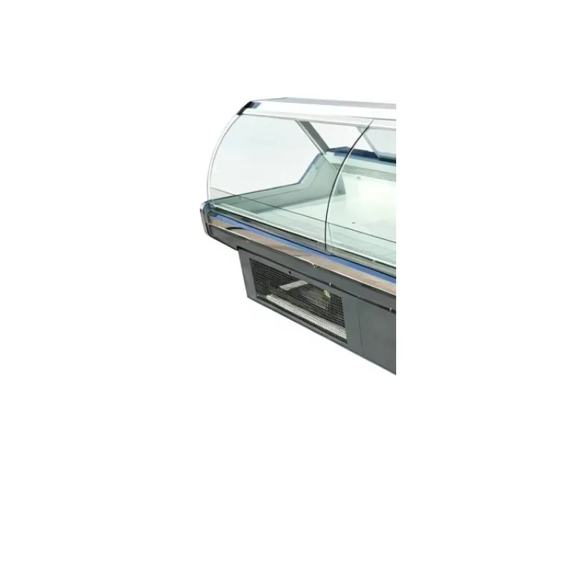 Commercial Foamed End Panel Lift Lid Meat Chiller Curved Glass Refrigerated Display Case for Supermarket Deli Raw Meat shi