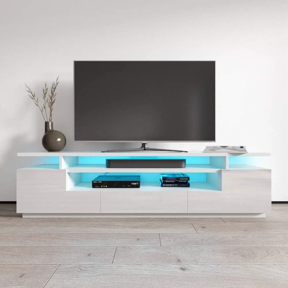 

Glossy 77 Wide TV Stand with LED Lights and Storage Cabinet for TVs up to 85