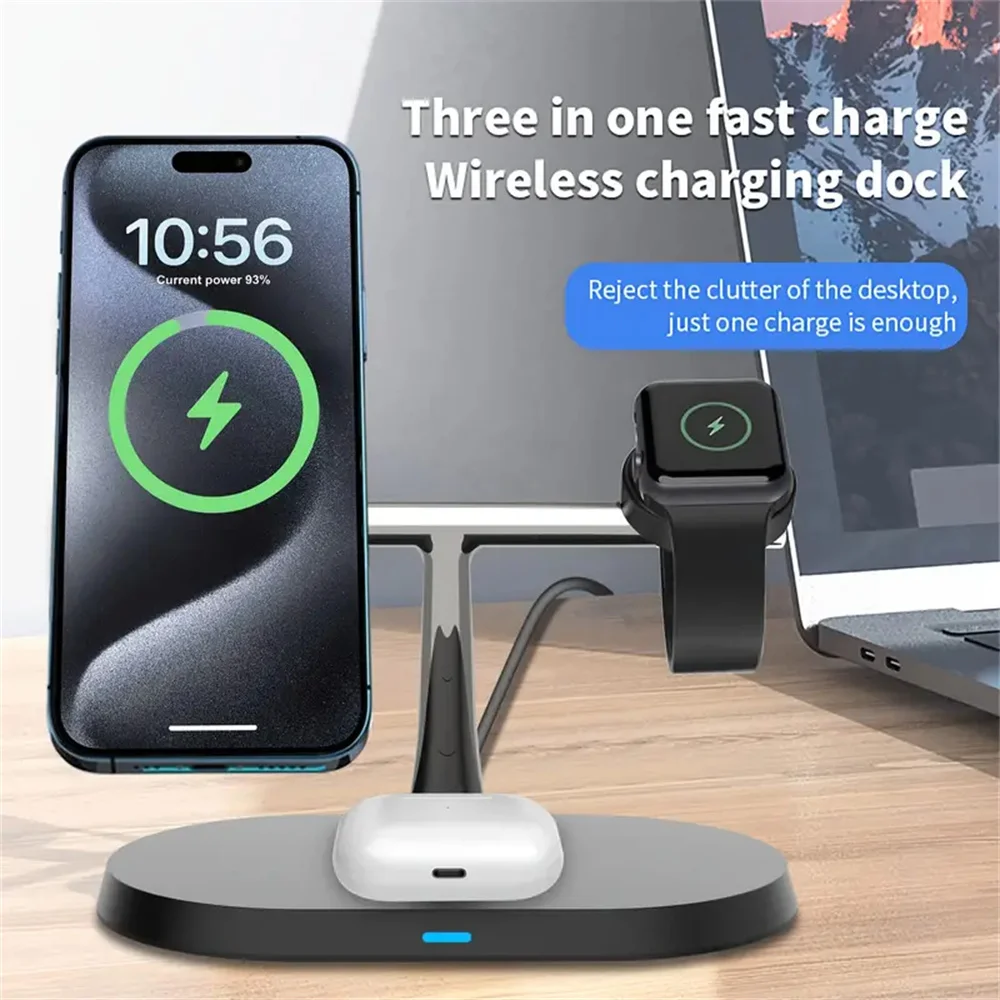 3 in 1 Magnetic Wireless Charger For iPhone  12 13 14 15  Charging Station 20W Fast charging  for Apple Watch 8 Airpods Pro 2 3