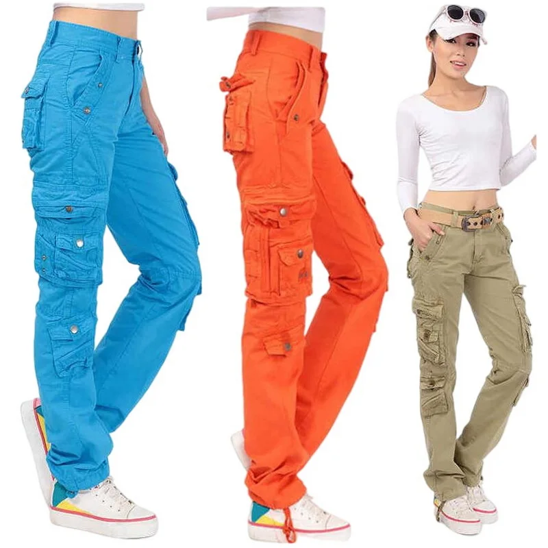 Female Multi-Pocket Trousers Loose Overalls Camouflage Military Pants Female Straight Tactical Pants Multi-Color