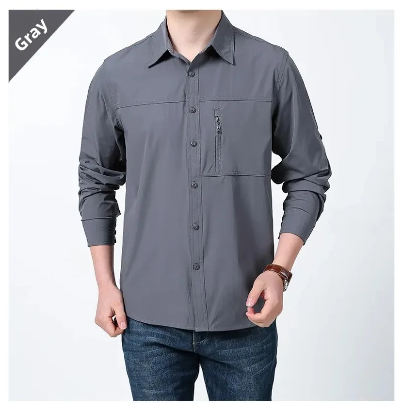 

Men Quick Dry Shirt Outdoor Performance Ice Silk Tactical Long Sleeve Sun Protection Work Shirt Waterproof Breathable