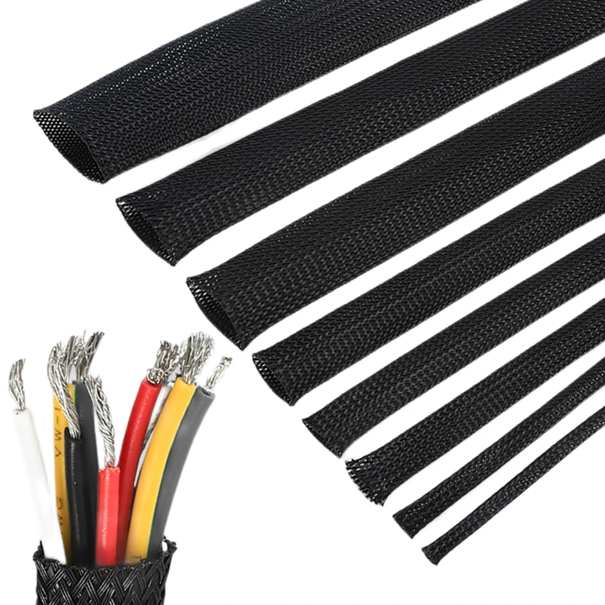 4/6/8/10/12/14/20มม.ขายส่ง1/5/10/50/100M สีดำฉนวน Braid Sleeving แน่นลวด PET Cable Gland ป้องกันสาย