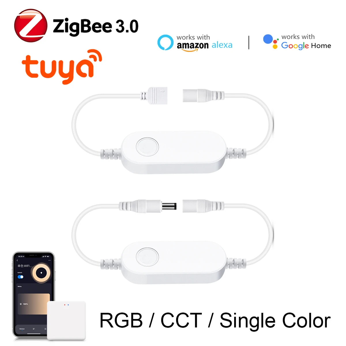 Pasek LED Zigbee 3.0 kontroler LED, ściemniacz LED TYa, ściemniacz LED inteligentny przełącznik kontroler WiFi do taśma neonowa 4pin/DC Cob