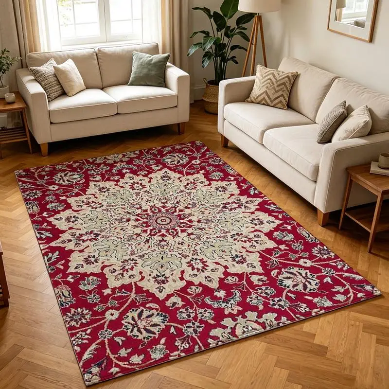 1 Piece of Oriental Floral Woven Rug, Soft and Comfortable, All Seasons, Easy to Maintain, Home Decor, Living Room, Bedroom, Entryway, Autumn, Winter