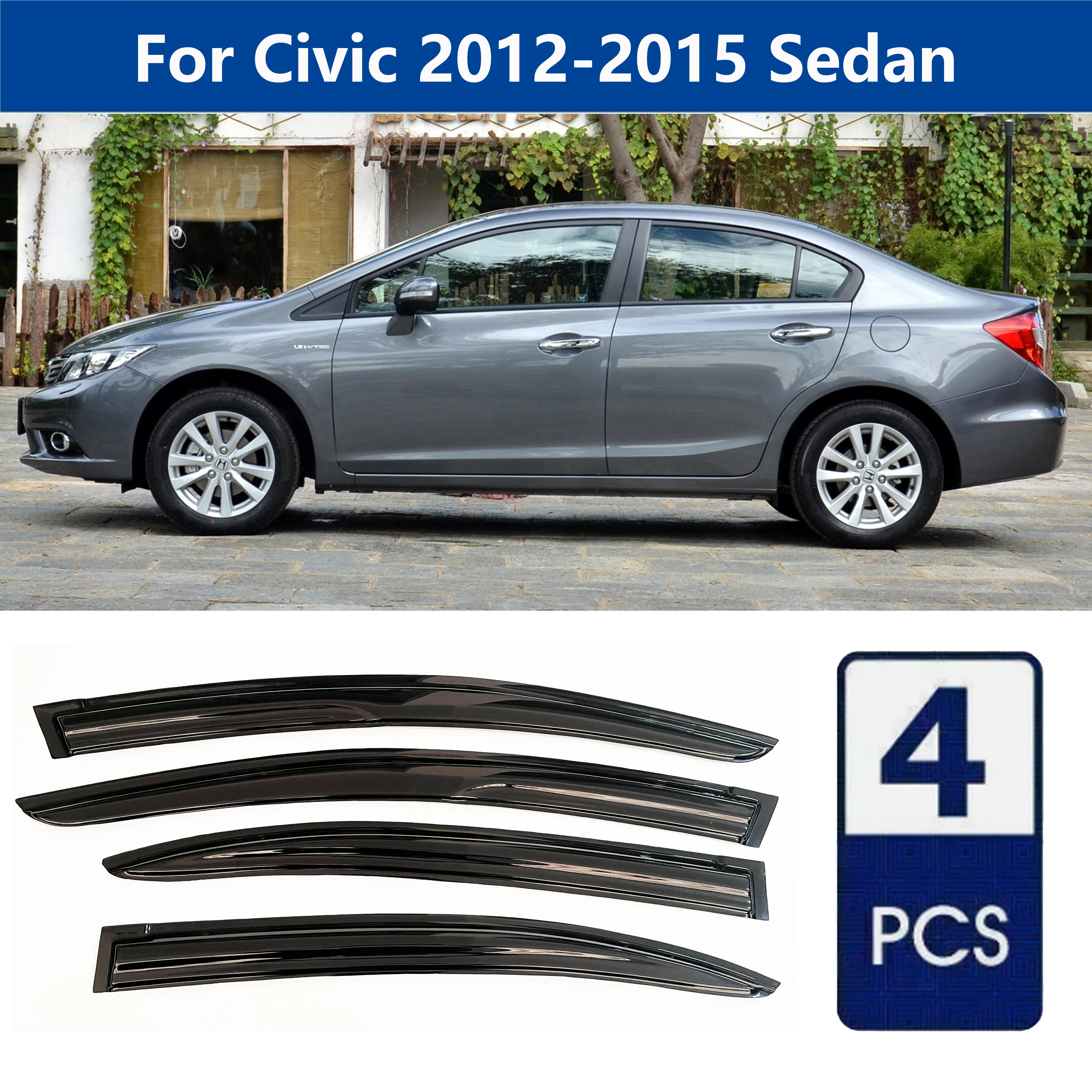 

AIBAP High-Quality 4pcs 1.8mm Car Windows Visor For Civic 2012-2015 Sedan window visors rain guards rain guard Sun Rain Visors