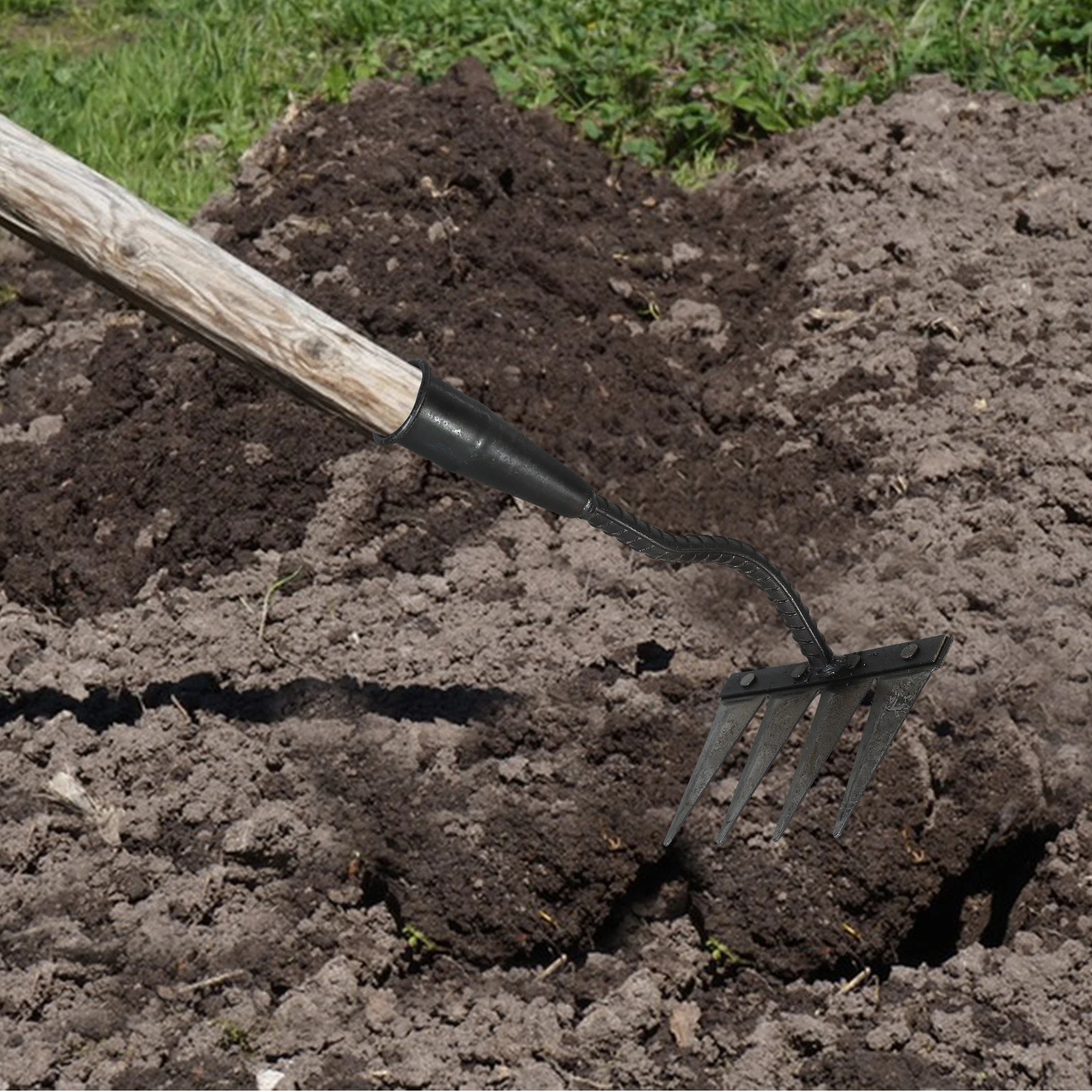 

Multifunctional Soil Rake Dethatcher Tool Heavy Duty Carbon Steel Weeding Leveling Lawn Garden Hand Rake Mini Bow Rakes Shrubs