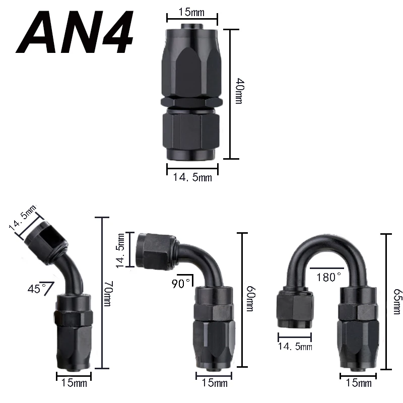 1M AN4 Fuel Hose Fitting Oil Line Pipe Tube Nylon Stainless Steel Braided CPE Rubber With 0 45 90 180 Degree Swivel Hose Ends