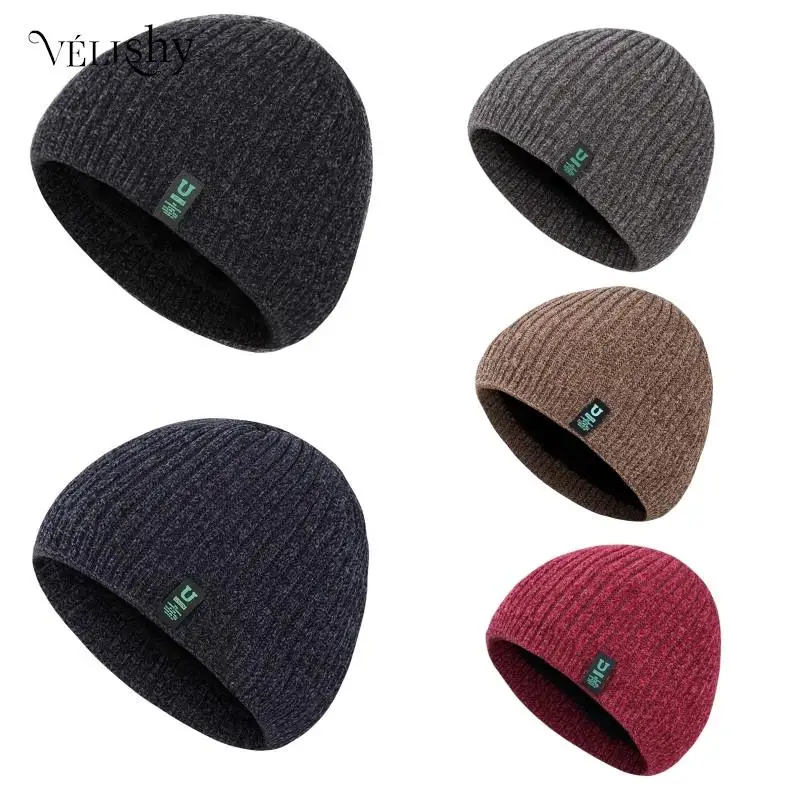 New Unisex Two-Tone Winter Hats Add Fur Lined Men And Women Fashion Warm Beanie Cap Casual Winter Knitted Hats