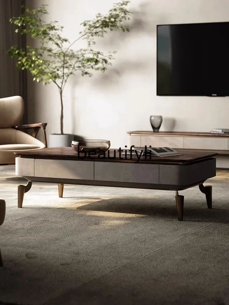 

ss CItalian light luxury coffee table TV cabinet combination modern high-end living room solid wood rectangle