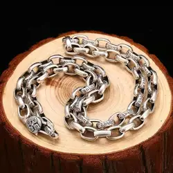 925 Sterling Silver Retro Six-Character Mantra Chain Necklace for Men, Fine Jewelry, Fashion Gift, High-end, 55cm, 60cm, 65cm