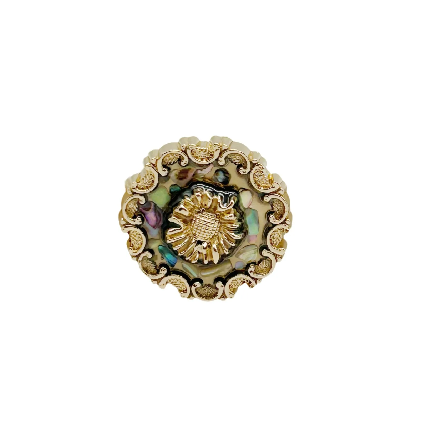 6PCS Of Vintage Little Fragrant Flower Buttons Metal Real Shell Fragments Oil Decorative Button Sweater Hand Stitched Button