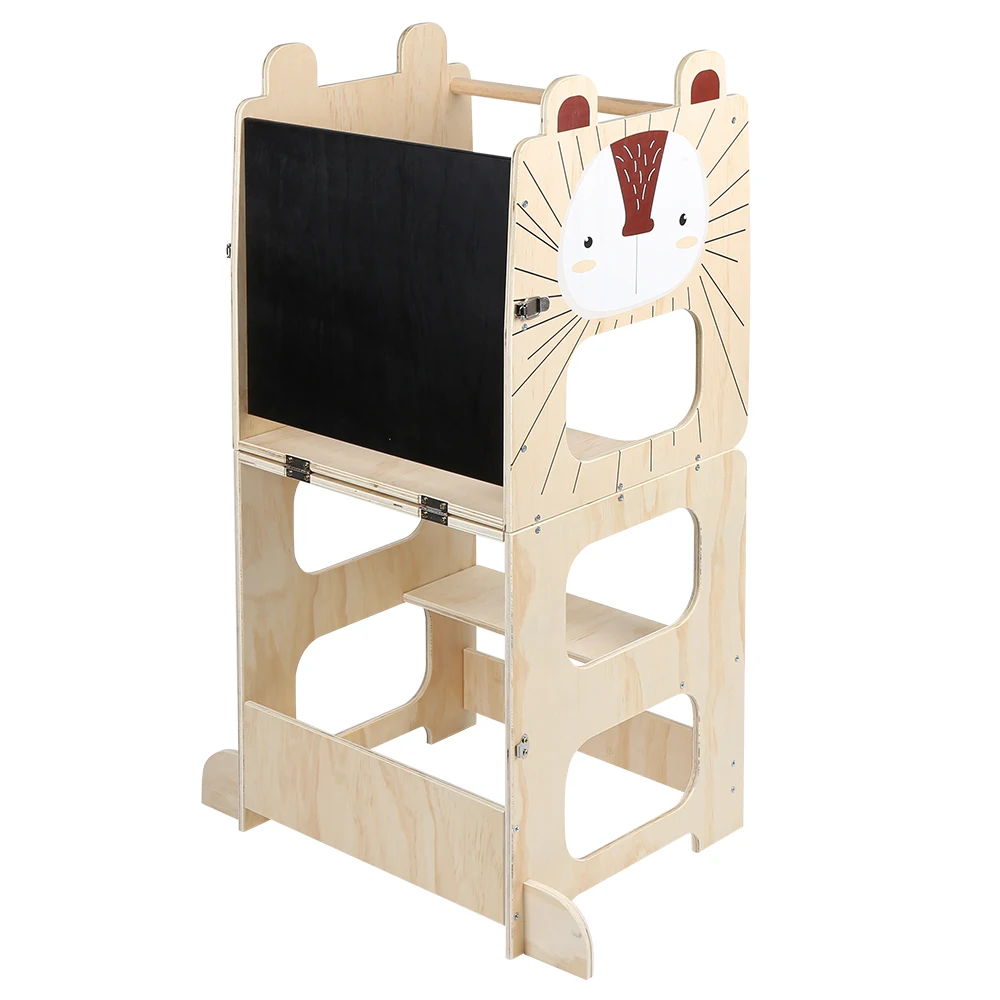 3-in-1 Montessori-leertoren, converteerbaar in een kindertafel met stoel - keukenkruk en staande stoel