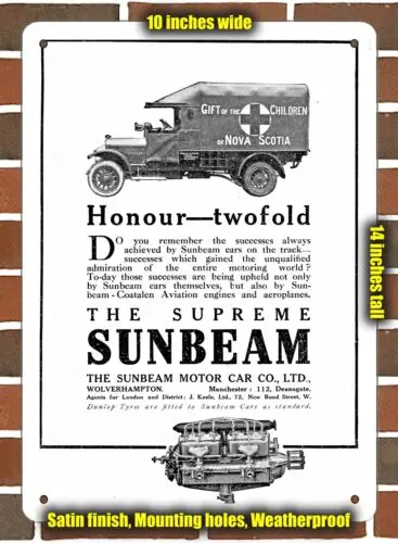 Metal Sign - 1916 Sunbeam Military Ambulance- 10x14 inches