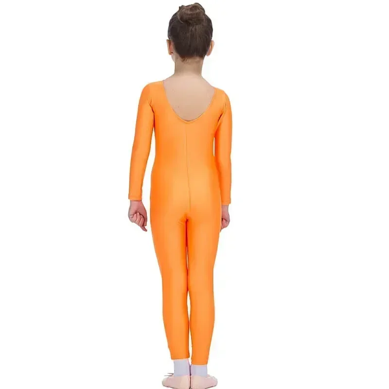 Классический детский комбинезон для балета и танцев, костюмы из спандекса, гимнастика, цельный комбинезон для всего тела, черный комбинезон с длинными рукавами и овальным вырезом для девочек