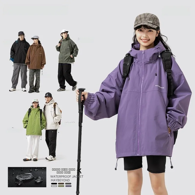 

Men's Outdoor Loose Workwear Jaet Windproof ex Couples Coat Polyester Fiber Long Sve Hooded Zipper Closure Casual Sle