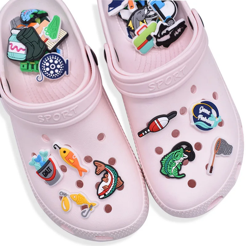 go fishing PVC shoe Charms Slippers Buckle combination Fit Wristbands accessories Decoration Bands gift unisex party