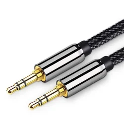 3.5mm Jack Aux kablosu erkek altın kaplama 3.5 fiş Stereo örgü korumalı kordon ses kabloları için hoparlör 0.5m 1m 1.5m 2m 5M