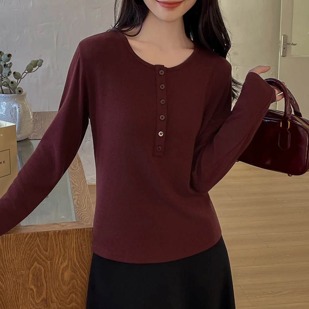 

Женская осенняя футболка с длинными рукавами в корейском стиле, новый высококачественный хлопковый модный повседневный топ больших размеров с круглым вырезом