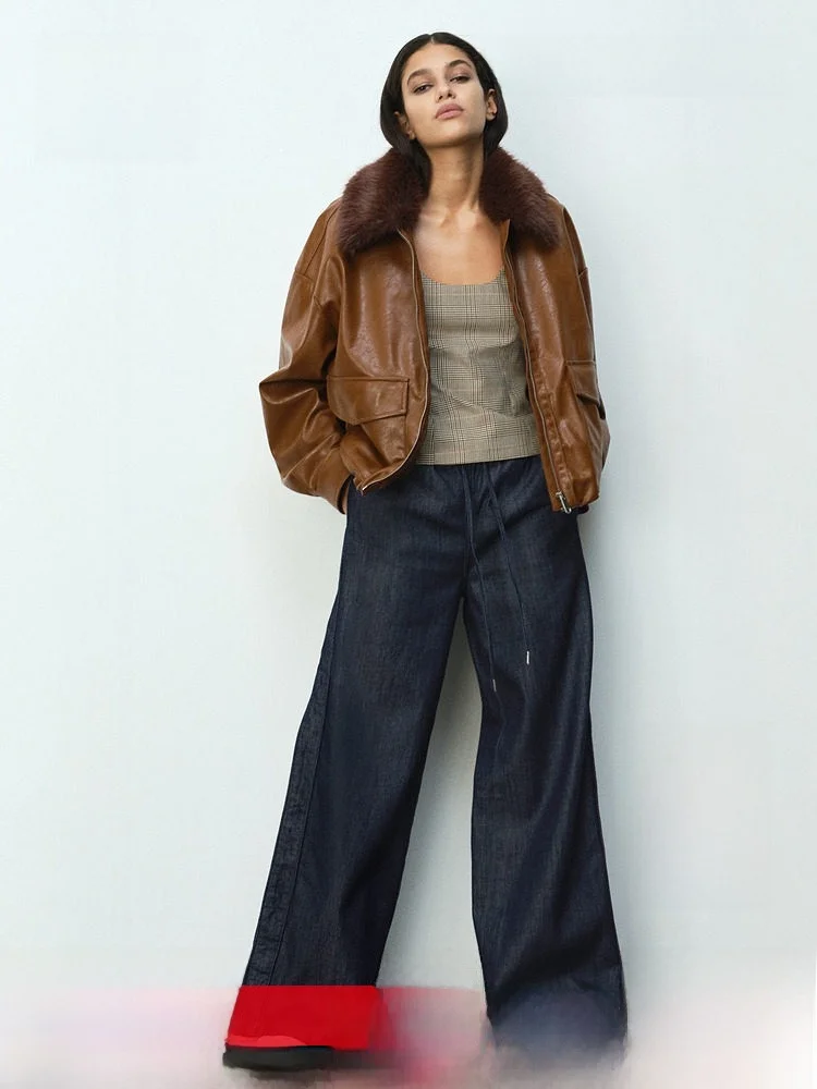 

H&M Summer Women's Drawstring Denim Jeans Casual Loose Fit Natural Waist Cotton Lenzing Fiber Blend Comfortable Stretchy