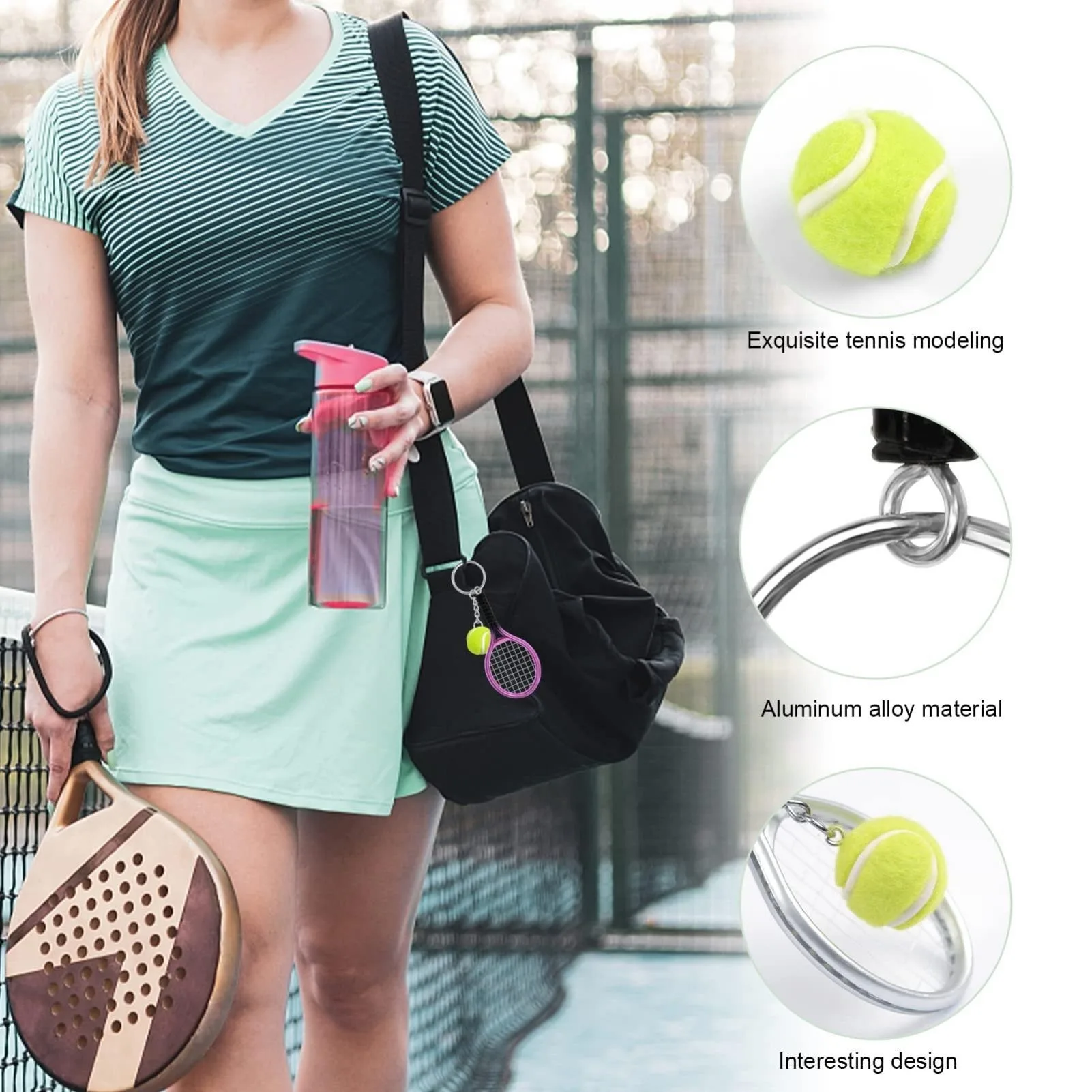 1 PCS Mini Tennis Racket Keychain KeyRing, Fashionable Alloy Tennis Ball Split Ring Key chain for Sport Lovers Team