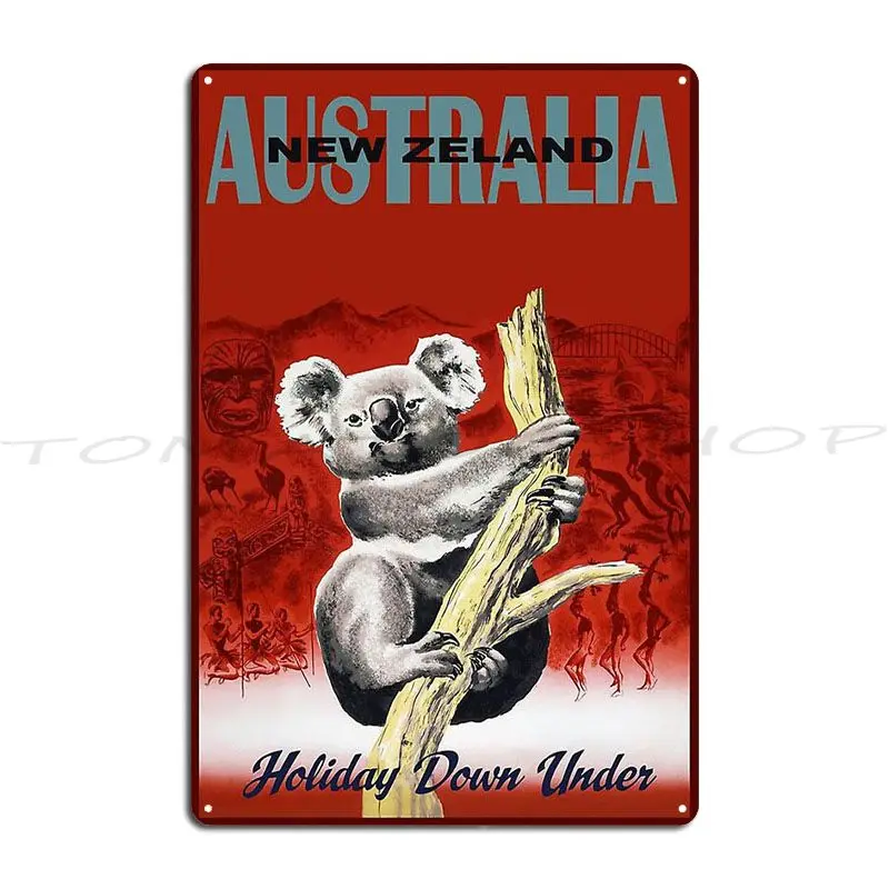 1950 Holiday Down Under Australia New Zealand Travel Metal Plaque Poster Designing Pub Bar Wall Decor Designing Tin Sign Poster