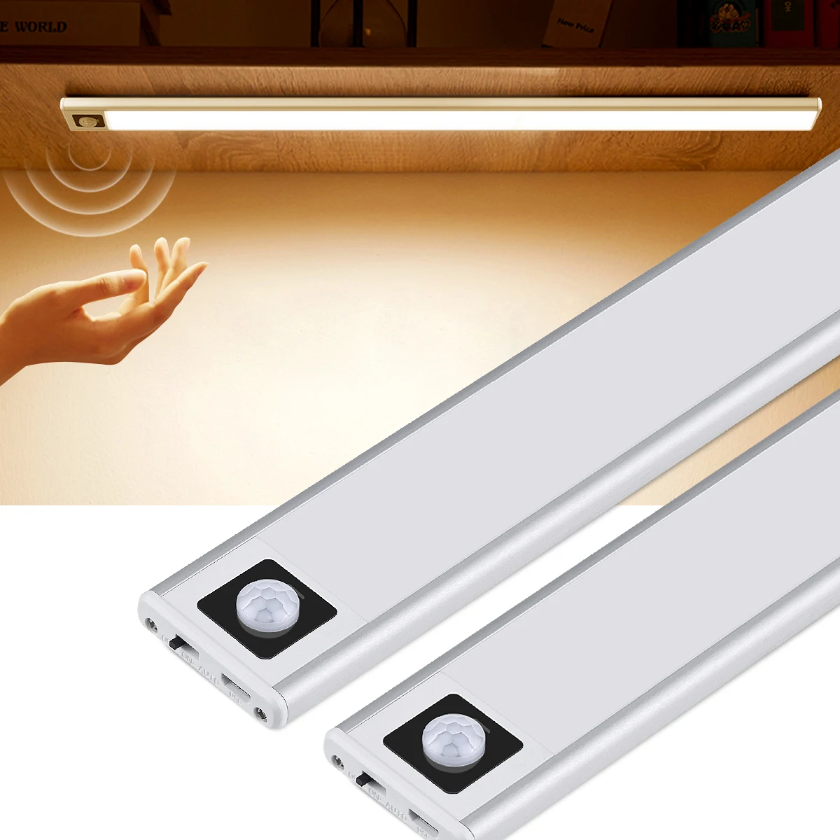 Ultracienki czujnik ruchu PIR LED szafka Bar Light USB 5V akumulatorowa aluminiowa przenośna lampka nocna do kuchni szafa kempingowa